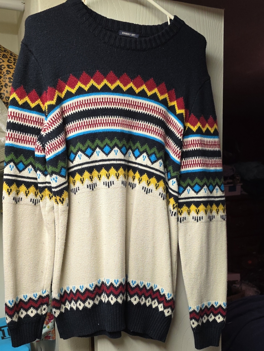 AE Navy and Cream Fair Isle Sweater